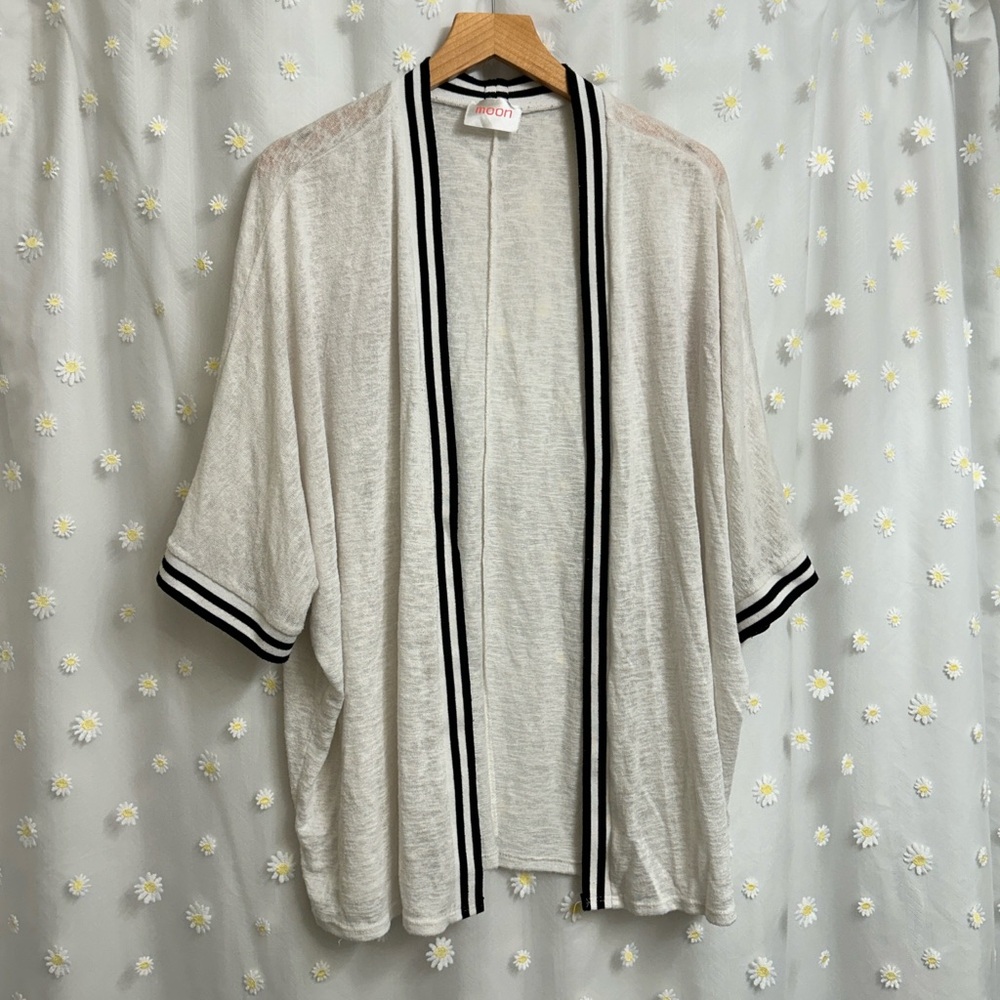 White Open Front Cardigan with Black Trim